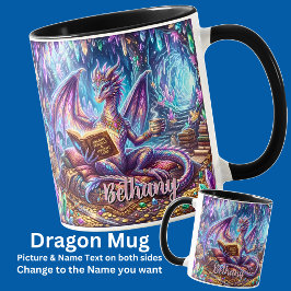 名前入りファンタジードラゴンと本とコーヒー マグカップ