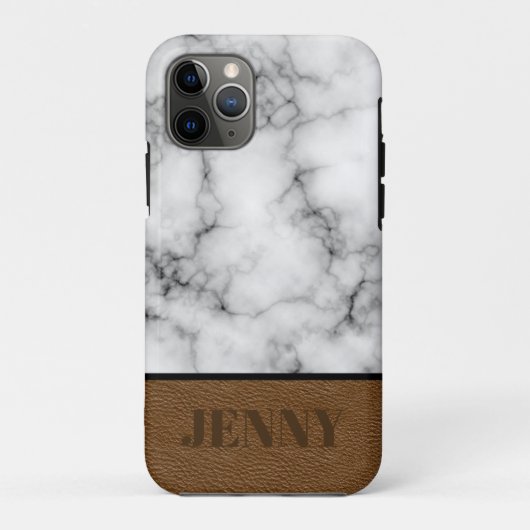 名前入りフェイク大理石＋レザーデザイン Case-Mate iPhoneケース (裏面)