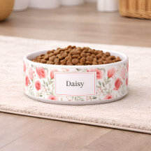 名前入りフラワーデザインの犬用食器