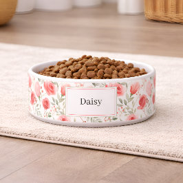 名前入りフラワーデザインの犬用食器 ボウル