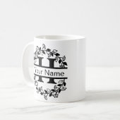 名前入りフラワーモノグラム コーヒーマグカップ (正面左)