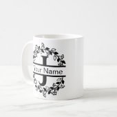 名前入りフラワーモノグラム コーヒーマグカップ (正面左)