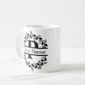名前入りフラワーモノグラム コーヒーマグカップ (正面左)