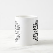 名前入りフラワーモノグラム コーヒーマグカップ (中央)