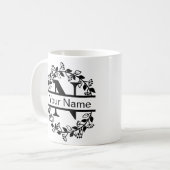 名前入りフラワーモノグラム コーヒーマグカップ (正面左)