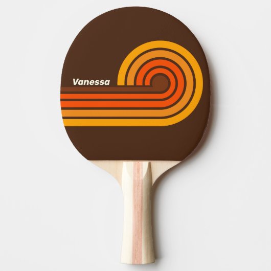 名前入りブラウン・レトロストライプ 卓球ラケット (正面)
