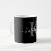 名前入りブラックモノグラムコーヒーマグ コーヒーマグカップ (正面左)