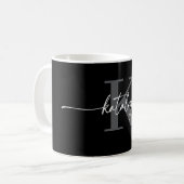 名前入りブラックモノグラムコーヒーマグ コーヒーマグカップ (正面左)