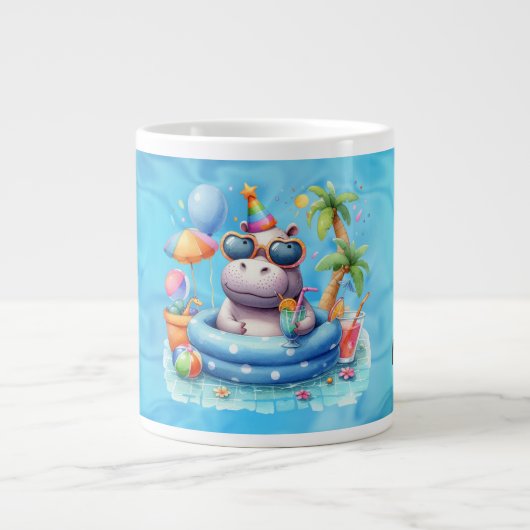 名前入りプールの中のカバ ジャンボコーヒーマグカップ (正面)