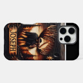 名前入りヘラジカの木彫り iPhoneケース (裏面横)