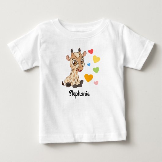 名前入りベビーTシャツ | 赤ちゃんキリン ベビーTシャツ (正面)
