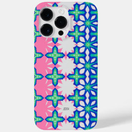 名前入りボールドピンクとブルーの幾何学模様 Case-Mate iPhone 14 PRO MAXケース