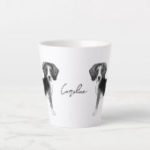 名前入りモノクロビーグル犬デザイン カフェラテマグ (正面)