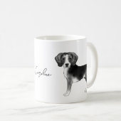 名前入りモノクロビーグル犬デザイン コーヒーマグカップ (正面右)