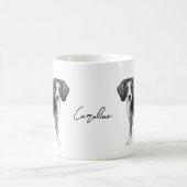 名前入りモノクロビーグル犬デザイン コーヒーマグカップ (中央)