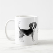 名前入りモノクロビーグル犬デザイン コーヒーマグカップ (左)