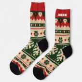 名前入りレッド＆グリーン クリスマスソックス ソックス (左)