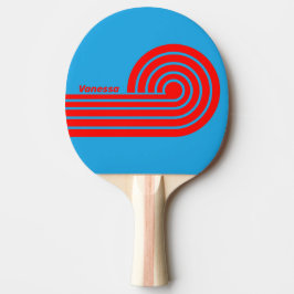 名前入りレトロエレクトリックブルーレッドカールストライプ 卓球ラケット