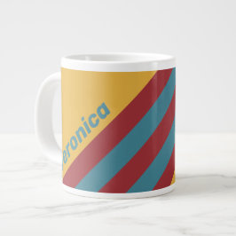 名前入りレトロマスタードシードストライプ ジャンボコーヒーマグカップ