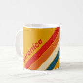 名前入りレトロマスタードストライプ コーヒーマグカップ (正面左)