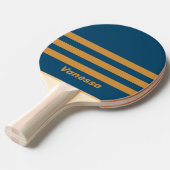 名前入りレトロロイヤルゴールド3本ラインストライプ 卓球ラケット (正面アングル)