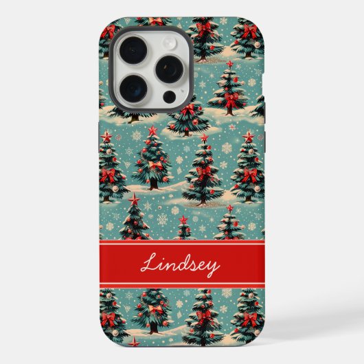 名前入りヴィンテージクリスマスツリーフォンケース iPhoneケース (裏面)