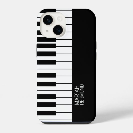 名前入り全面ブラックピアノデザイン iPhoneケース (裏面)
