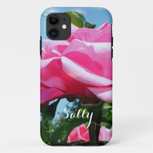 名前入り可愛いピンクのバラの花iPhoneケース Case-Mate iPhoneケース (裏面)