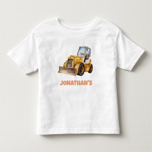 名前入り建設車両ブルドーザー トドラーTシャツ (正面)