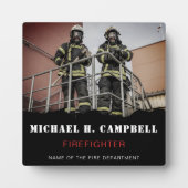 名前入り消防士 薄い赤いライン 消防救助 フォトプラーク (正面)