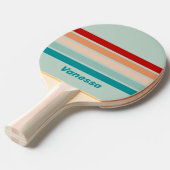 名前入り淡いシーガラスストライプの卓球パドル 卓球ラケット (正面アングル)