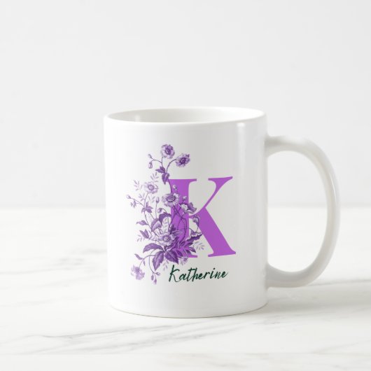 名前入り紫の花イラストマグカップ コーヒーマグカップ (右)