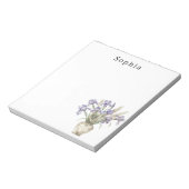 名前入り紫色のアイリスフラワーベース ノートパッド (回転)