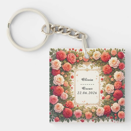 💍 名前入り結婚式フラワーリースギフト キーホルダー (正面)