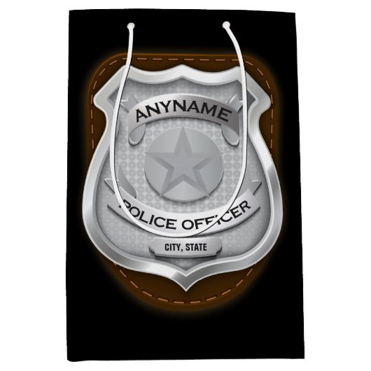 名前入り警察官シェリフバッジ ミディアムペーパーバッグ (正面)