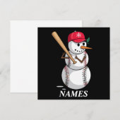 名前入り野球ボール雪だるまクリスマスボール 招待状 (正面/裏面)