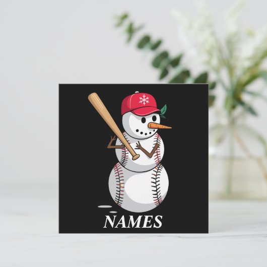 名前入り野球ボール雪だるまクリスマスボール 招待状 (スタンド正面)