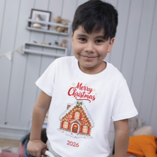 名前入り2026クリスマスハウス幼児用Tシャツ トドラーTシャツ