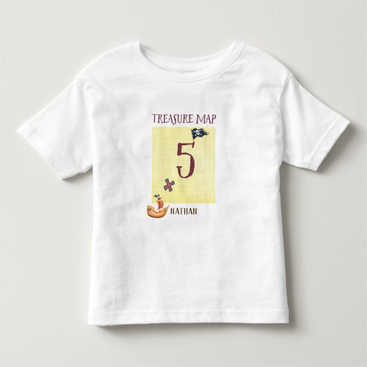 名前入り5歳の海賊の宝地図 トドラーTシャツ (正面)