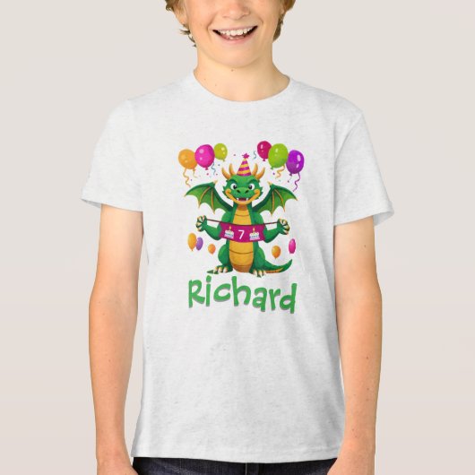 名前入り7歳の誕生日ドラゴン トライブレンドTシャツ (正面)