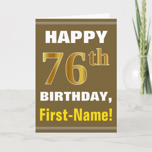 名前入り76歳の誕生日カード、太字、ブラウン、ゴールド調 カード (正面)