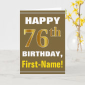 名前入り76歳の誕生日カード、太字、ブラウン、ゴールド調 カード (黄色い花)