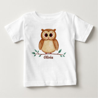名前入り かわいいフクロウ ベビーTシャツ 