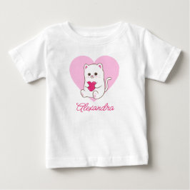 名前入り かわいい ハート ピンク 猫 キャラクター ベビーTシャツ