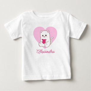 名前入り かわいい ハート ピンク 猫 キャラクター ベビーTシャツ