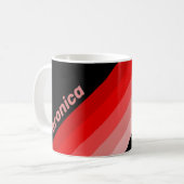 名前入り くすみレッドストライプ コーヒーマグカップ (正面左)