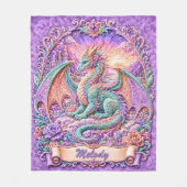 名前入り アクア パープル サンライズ ファンタジードラゴン フリースブランケット (正面)