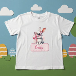 名前入り イースターバニー ピンクのふわふわバブルガム トドラーTシャツ