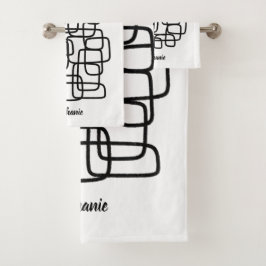 名前入り オーダーメイド アブストラクト ライン アート バスタオルセット