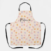 名前入り カラフルなデイジー 花柄 エプロン (正面)